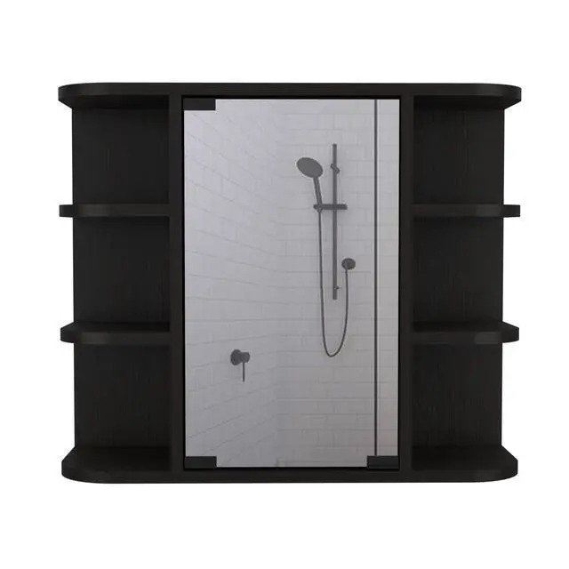 Alt view image 2 of 7 - Milan Medicine Cabinet, Six External Shelves Mirror, Three Internal Shelves -Black