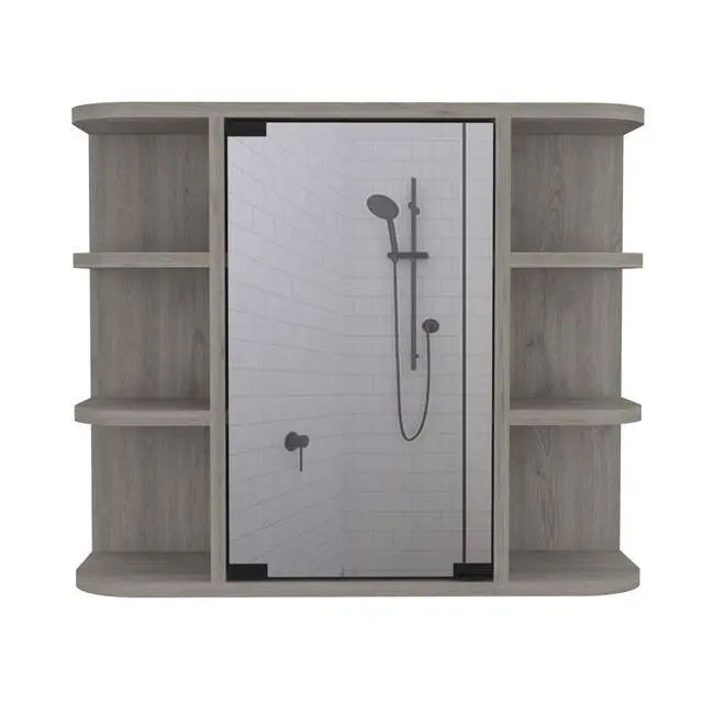 Alt view image 2 of 7 - Milan Medicine Cabinet, Six External Shelves Mirror, Three Internal Shelves -Light Gray