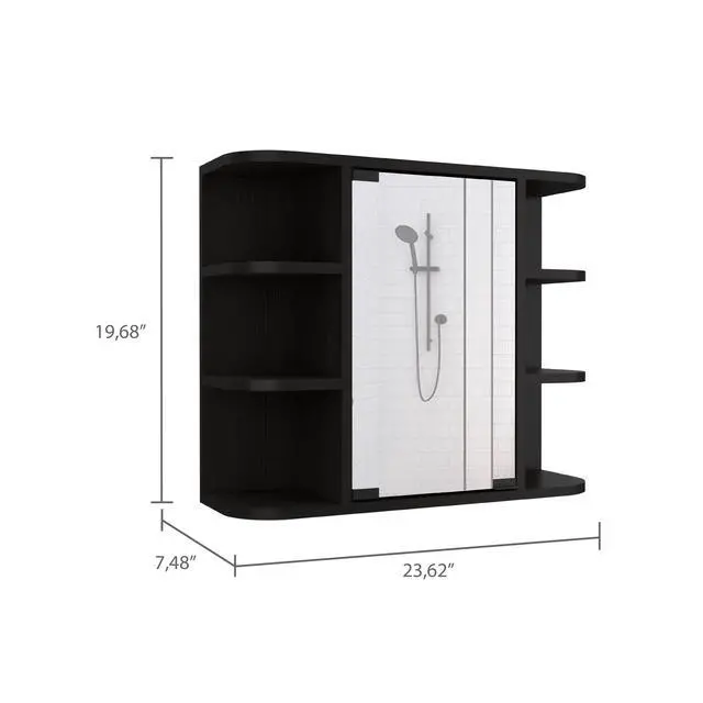 Alt view image 4 of 7 - Milan Medicine Cabinet, Six External Shelves Mirror, Three Internal Shelves -Black
