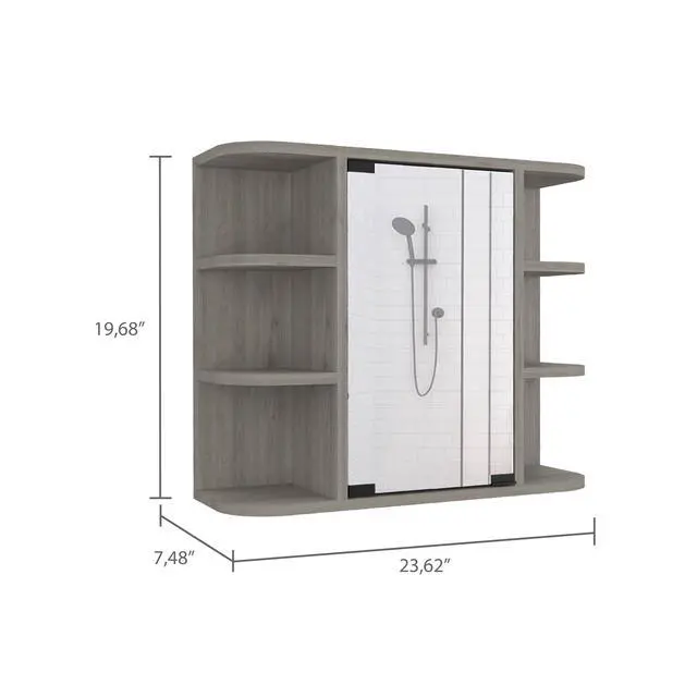 Alt view image 4 of 7 - Milan Medicine Cabinet, Six External Shelves Mirror, Three Internal Shelves -Light Gray