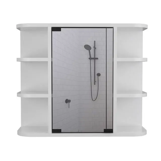 Alt view image 2 of 7 - Milan Medicine Cabinet, Six External Shelves Mirror, Three Internal Shelves -White