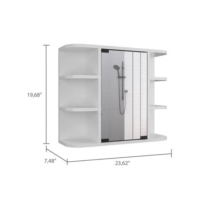 Alt view image 4 of 7 - Milan Medicine Cabinet, Six External Shelves Mirror, Three Internal Shelves -White