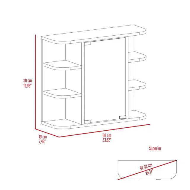 Alt view image 6 of 7 - Milan Medicine Cabinet, Six External Shelves Mirror, Three Internal Shelves -White