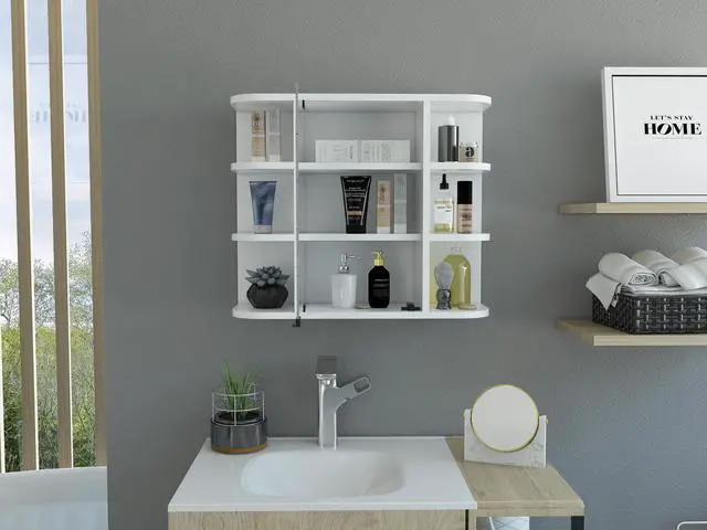 Alt view image 5 of 7 - Milan Medicine Cabinet, Six External Shelves Mirror, Three Internal Shelves -White