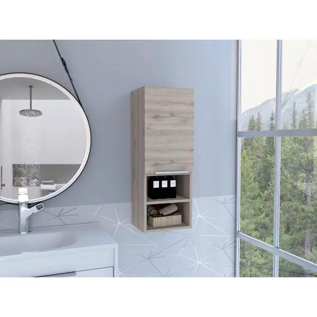 Main image of Mila Bathroom Cabinet, Two Interior Shelves, Two External Shelves, Single Door Cabinet -Light Gray