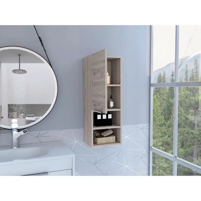 Alt view image 5 of 7 - Mila Bathroom Cabinet, Two Interior Shelves, Two External Shelves, Single Door Cabinet -Light Gray