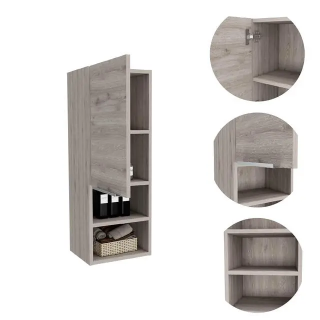 Alt view image 6 of 7 - Mila Bathroom Cabinet, Two Interior Shelves, Two External Shelves, Single Door Cabinet -Light Gray