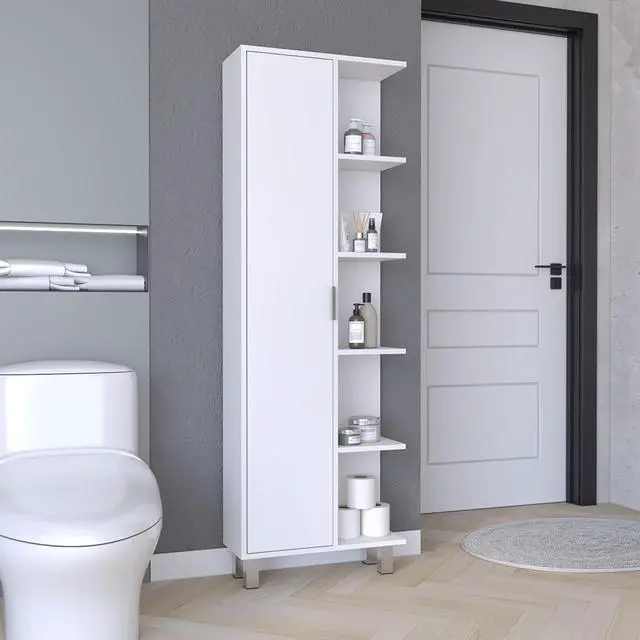 Main image of Crovie Linen 63-inch High Bathroom Cabinet Storage Cabinet with Four Open Shelves