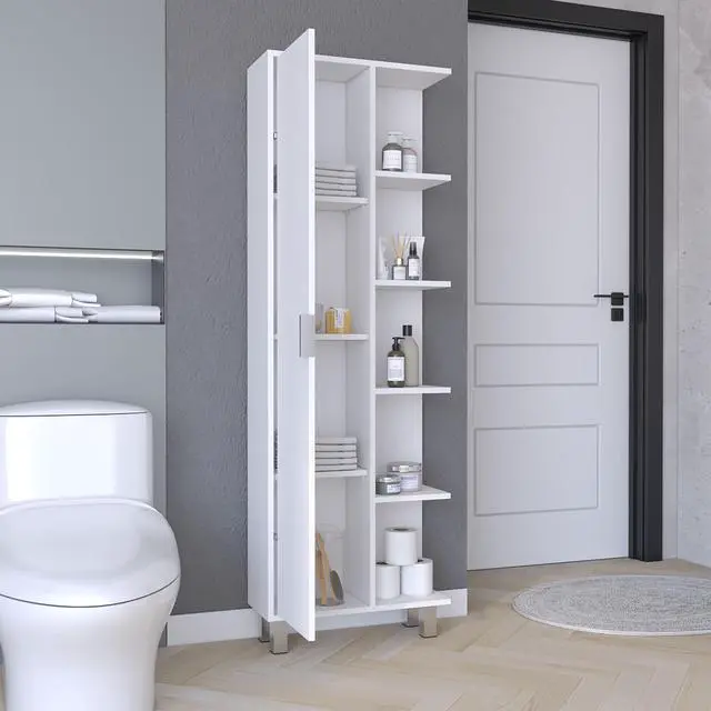 Alt view image 4 of 7 - Crovie Linen 63-inch High Bathroom Cabinet Storage Cabinet with Four Open Shelves