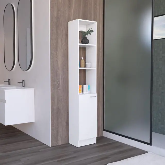 Main image of Parks Linen Bathroom Storage Cabinet with one Doors, Tall Bathroom Cabinet with 6 Shelves, for Bathroom, Living Room, Kitchen