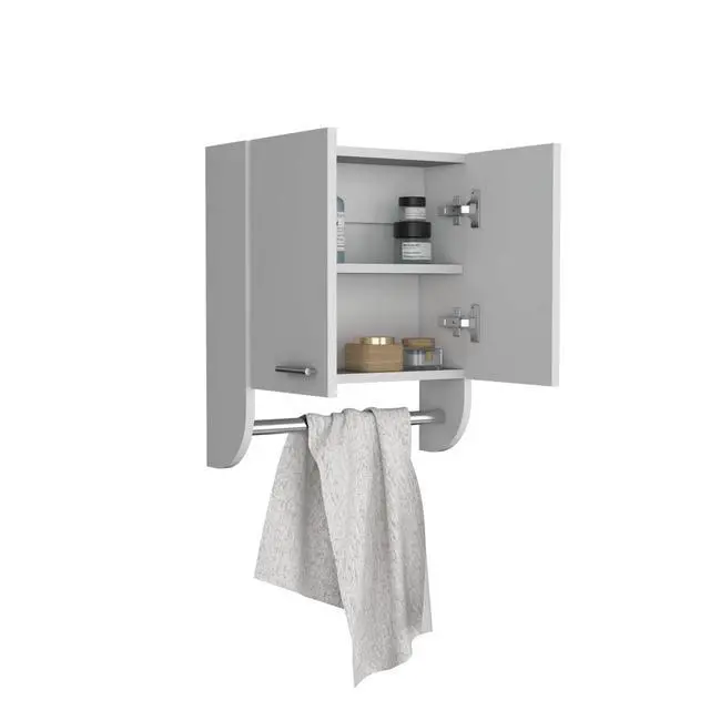 Alt view image 7 of 7 - Optim Medicine Cabinet with towel holder 17.4" Wide Medice Cabinet Organizer with Two interior Shelves and Tower Holder for Bathroom, Kitchen, Mudroom