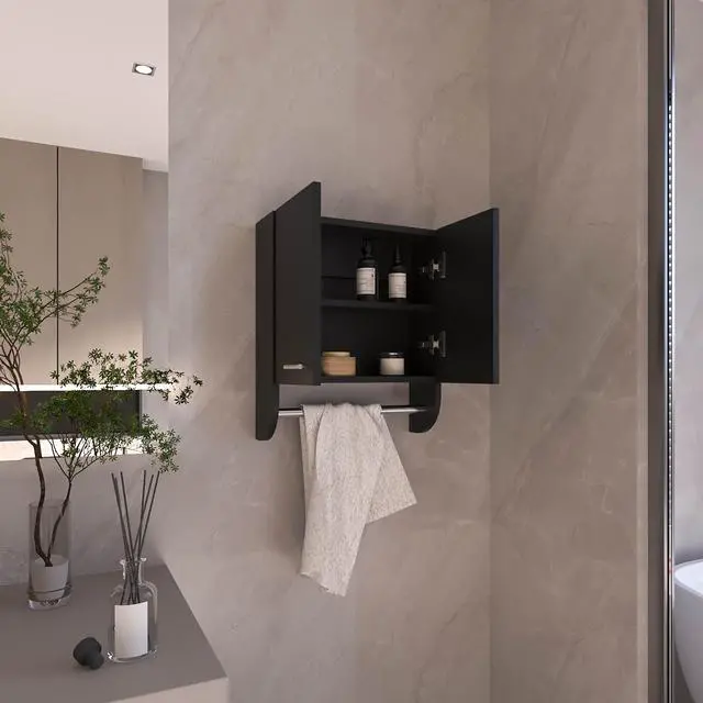Alt view image 5 of 7 - Optim Medicine Cabinet with towel holder 17.4" Wide Medice Cabinet Organizer with Two interior Shelves and Tower Holder for Bathroom, Kitchen, Mudroom