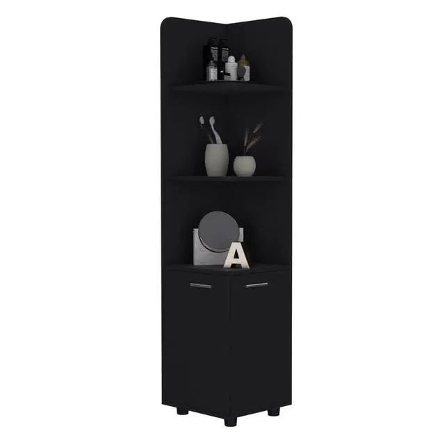 Alt view image 3 of 7 - Malibu 62" Tall Double Door Corner Linen Cabinet with Four Shelves Black