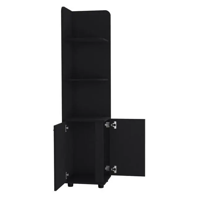 Alt view image 5 of 7 - Malibu 62" Tall Double Door Corner Linen Cabinet with Four Shelves Black