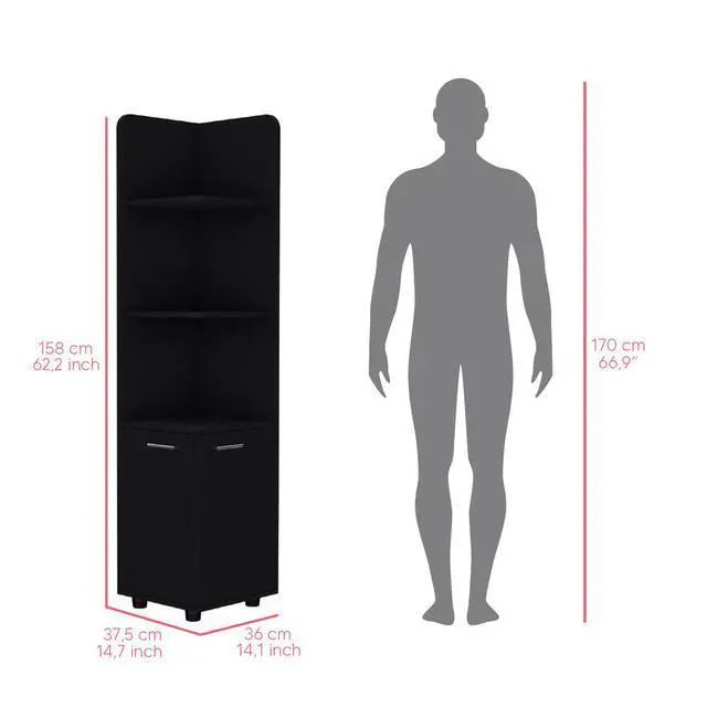 Alt view image 4 of 7 - Malibu 62" Tall Double Door Corner Linen Cabinet with Four Shelves Black