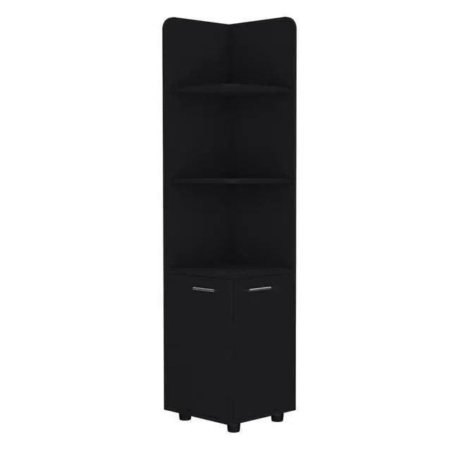 Alt view image 7 of 7 - Malibu 62" Tall Double Door Corner Linen Cabinet with Four Shelves Black