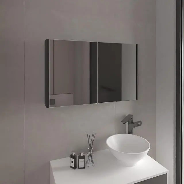 Main image of Bouti 19.7" H x 31.5" W Double Door Mirror Medicine Cabinet, Three interior Shelves for Bathroom, Kitchen Black
