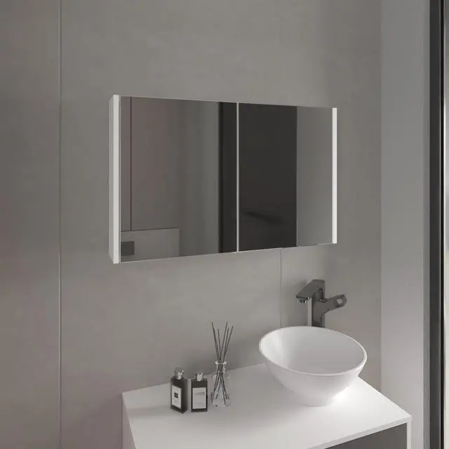 Main image of Bouti 19.7" H x 31.5" W Double Door Mirror Medicine Cabinet, Three interior Shelves for Bathroom, Kitchen White