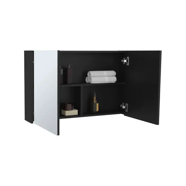 Alt view image 7 of 7 - Bouti 19.7" H x 31.5" W Double Door Mirror Medicine Cabinet, Three interior Shelves for Bathroom, Kitchen Black