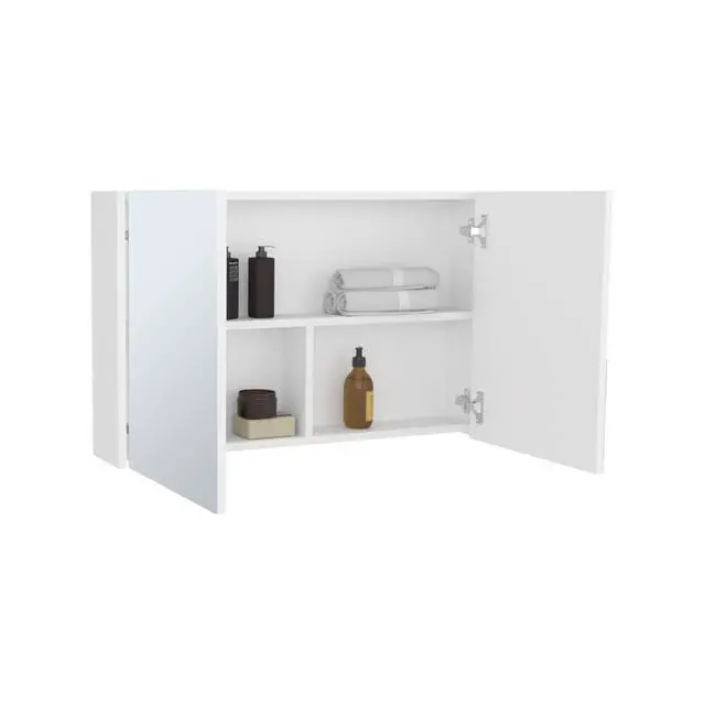 Alt view image 7 of 7 - Bouti 19.7" H x 31.5" W Double Door Mirror Medicine Cabinet, Three interior Shelves for Bathroom, Kitchen White