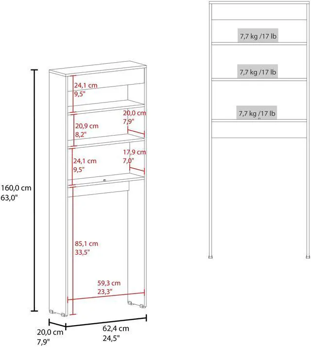 Alt view image 3 of 7 - Madrid Over The Toilet Cabinet, Double Door, Two Shelves White