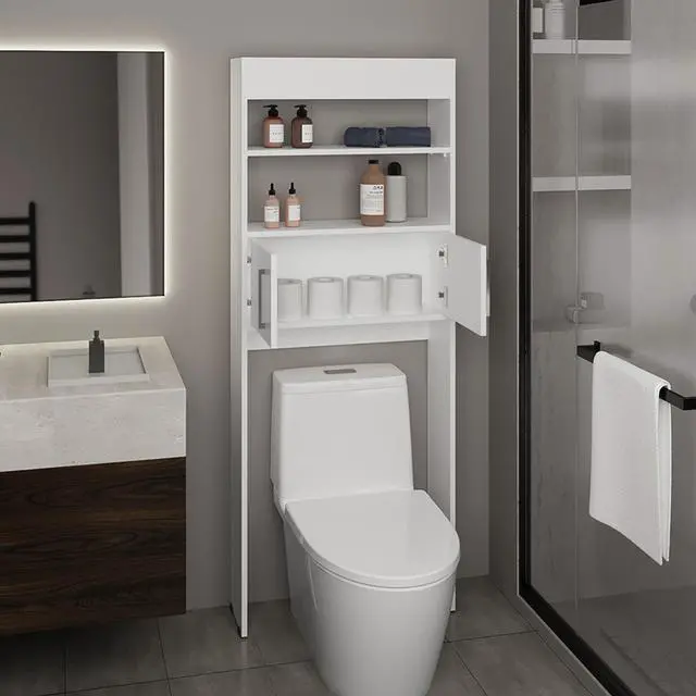 Alt view image 5 of 7 - Madrid Over The Toilet Cabinet, Double Door, Two Shelves White