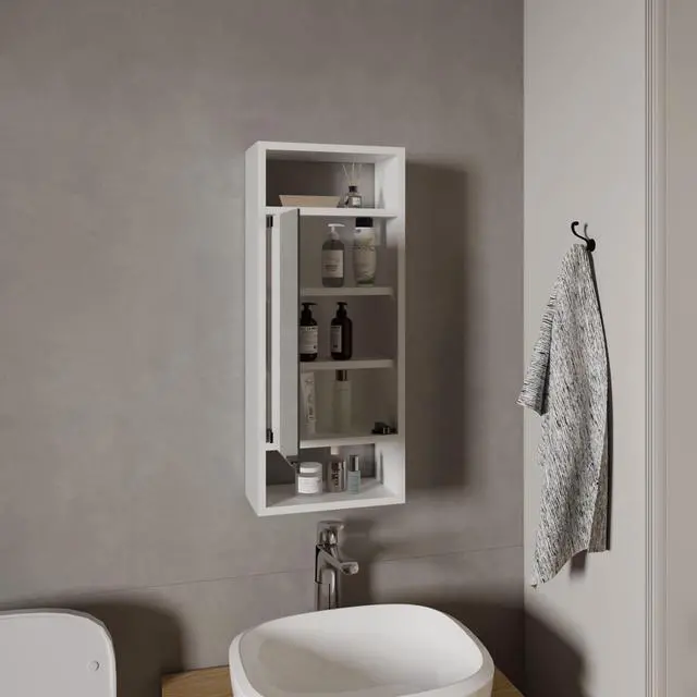 Alt view image 2 of 7 - Uros Wall-Mounted Mirror Medicine Cabinet With One Door And Interior Storage Shelves, White