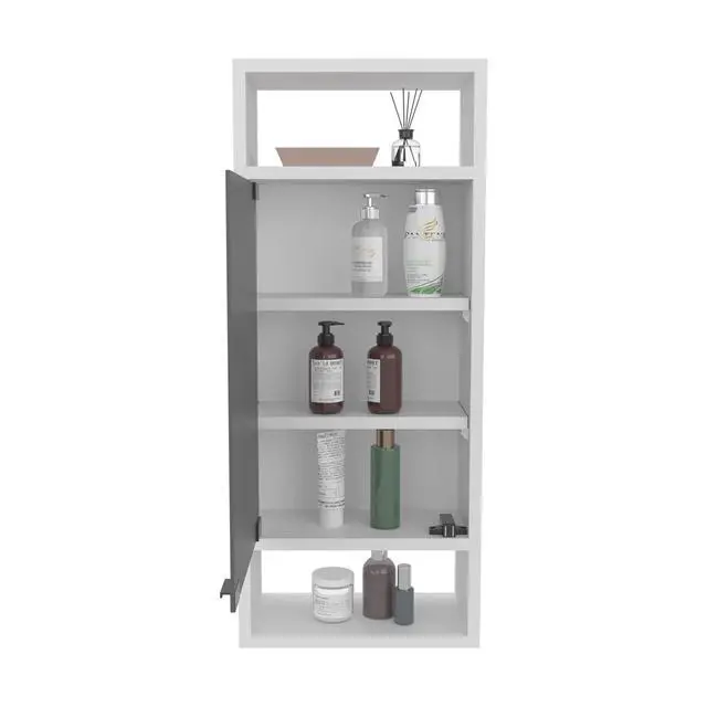 Alt view image 5 of 7 - Uros Wall-Mounted Mirror Medicine Cabinet With One Door And Interior Storage Shelves, White