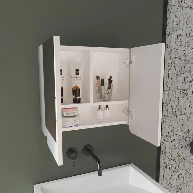 Alt view image 5 of 7 - Luv Mirror Medicine Cabinet with Interior Shelves, Modern Bathroom Storage Solution And Organizer, White