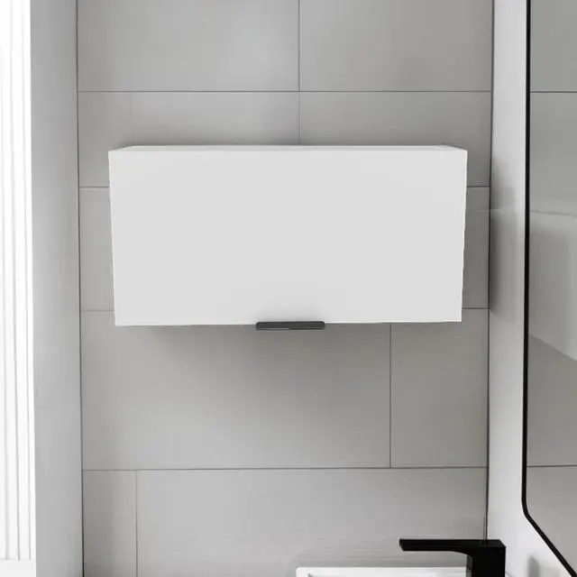 Main image of Elsah Pull-Up Door Wall Cabinet, Compact Kitchen, Garage or Bathroom Storage Unit, White