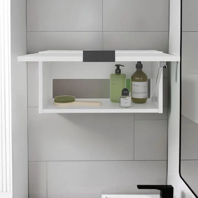 Alt view image 5 of 7 - Elsah Pull-Up Door Wall Cabinet, Compact Kitchen, Garage or Bathroom Storage Unit, White