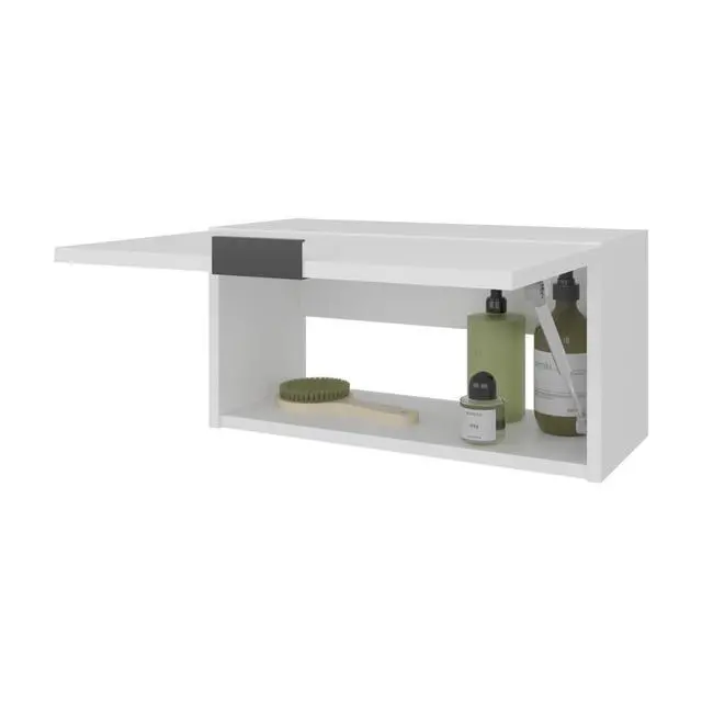 Alt view image 7 of 7 - Elsah Pull-Up Door Wall Cabinet, Compact Kitchen, Garage or Bathroom Storage Unit, White