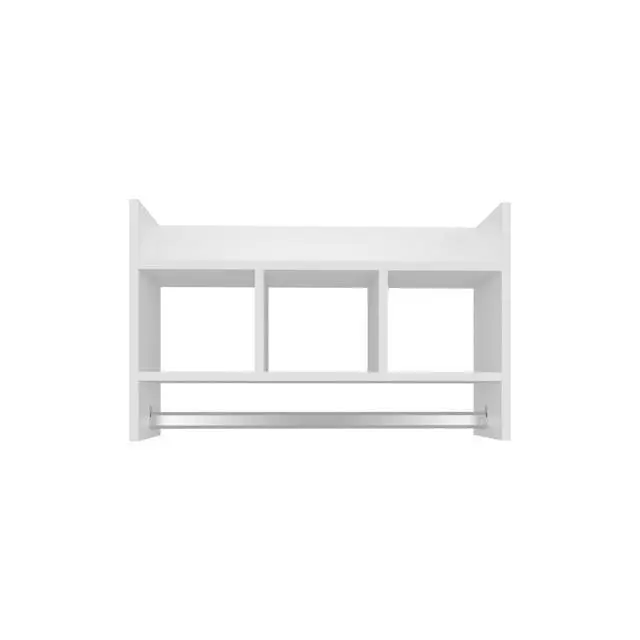 Alt view image 2 of 7 - Bathroom Wall Shelf with Towel Bar, Compact Storage With A Wide Upper Shelf, Three Comapct Middle Shelves and Towel Holder for Bathroom Organizer, White