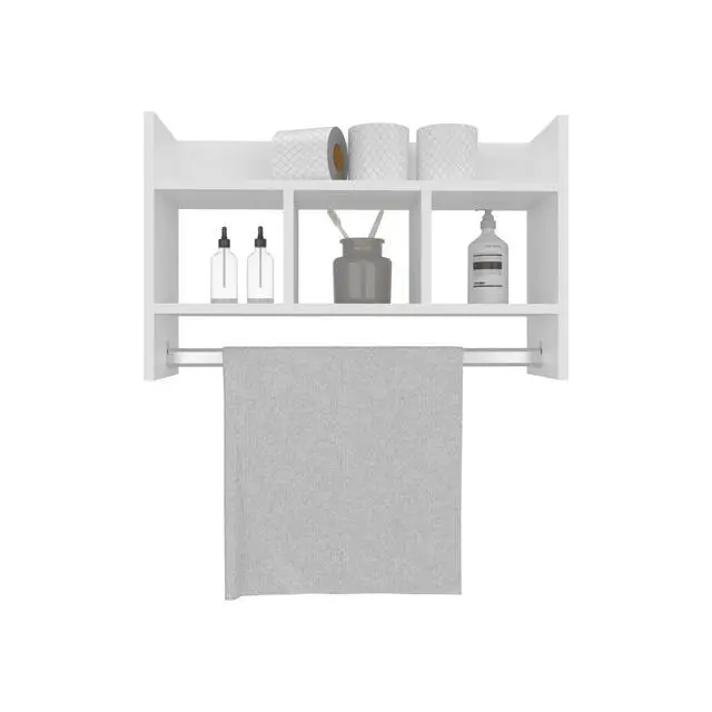 Alt view image 6 of 7 - Bathroom Wall Shelf with Towel Bar, Compact Storage With A Wide Upper Shelf, Three Comapct Middle Shelves and Towel Holder for Bathroom Organizer, White
