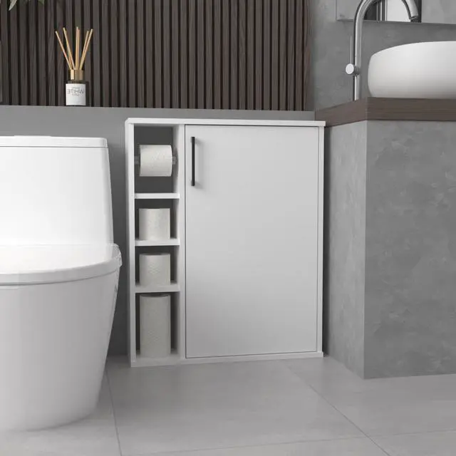 Main image of Meller Wall-Mounted Medicine Cabinet With 1 Door And 3 Open Shelves, Modern Bathroom Storage Organizer, White