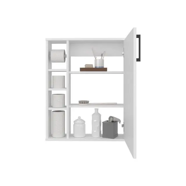 Alt view image 6 of 7 - Meller Wall-Mounted Medicine Cabinet With 1 Door And 3 Open Shelves, Modern Bathroom Storage Organizer, White