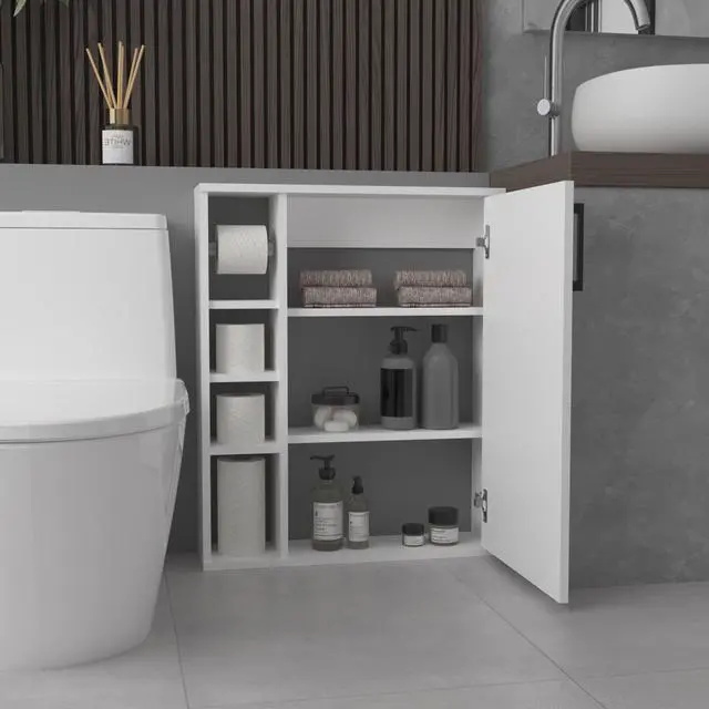 Alt view image 5 of 7 - Meller Wall-Mounted Medicine Cabinet With 1 Door And 3 Open Shelves, Modern Bathroom Storage Organizer, White