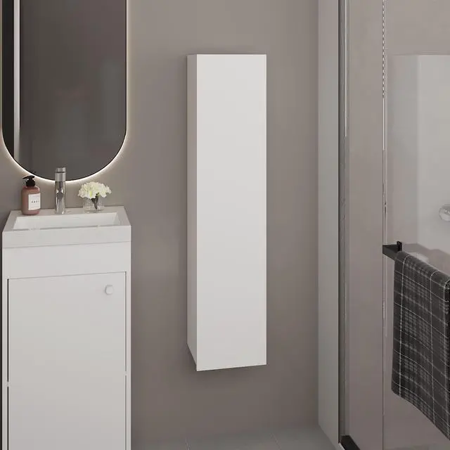 Main image of 43 Inch One Door Wall-Mounted Bathroom Cabinet with 3 Storage Shelves, Vertical Organizer for Bathroom, Bedroom or Laundry Room