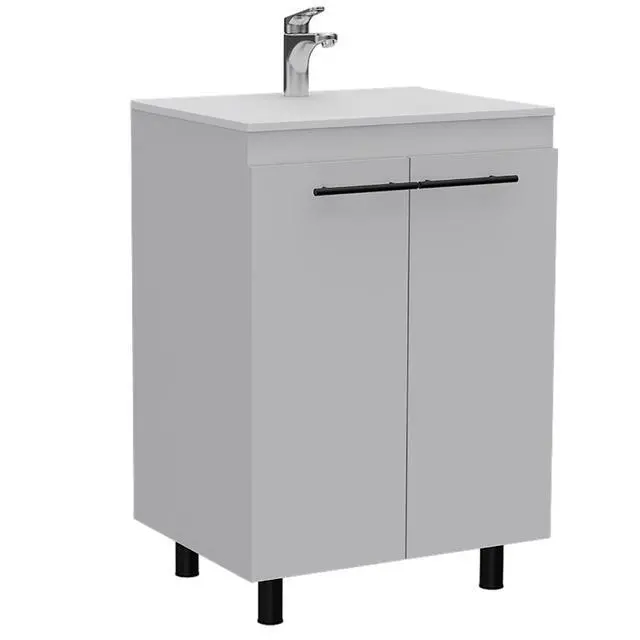 Alt view image 2 of 7 - Khari 24" Bathroom Vanity, Floor Cabinet, Double Door, Two Shelves -White