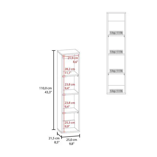 Alt view image 7 of 7 - 43 Inch One Door Wall-Mounted Bathroom Cabinet with 3 Storage Shelves, Vertical Organizer for Bathroom, Bedroom or Laundry Room