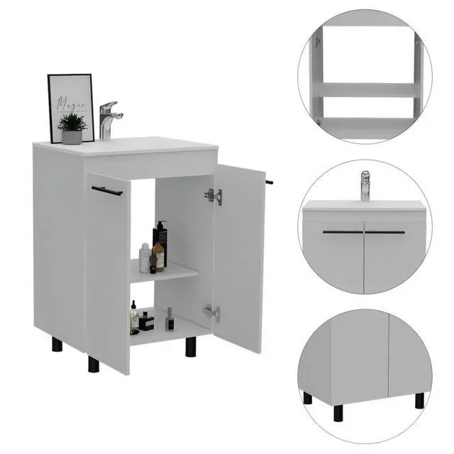 Alt view image 6 of 7 - Khari 24" Bathroom Vanity, Floor Cabinet, Double Door, Two Shelves -White