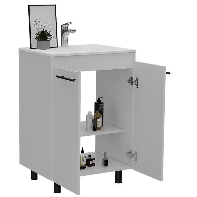 Alt view image 7 of 7 - Khari 24" Bathroom Vanity, Floor Cabinet, Double Door, Two Shelves -White