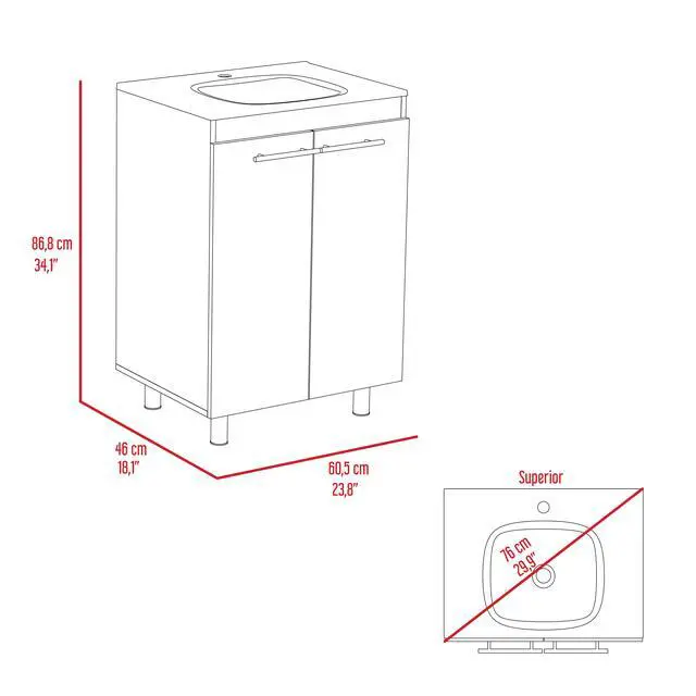 Alt view image 4 of 7 - Khari 24" Bathroom Vanity, Floor Cabinet, Double Door, Two Shelves -White