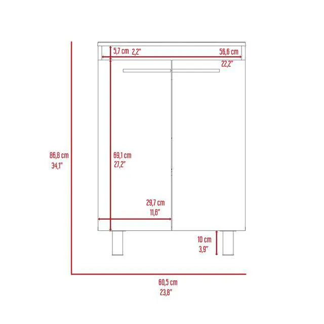 Alt view image 3 of 7 - Khari 24" Bathroom Vanity, Floor Cabinet, Double Door, Two Shelves -White