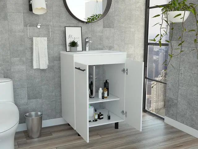 Alt view image 5 of 7 - Khari 24" Bathroom Vanity, Floor Cabinet, Double Door, Two Shelves -White