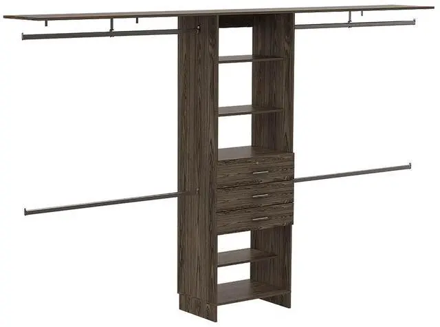 Alt view image 6 of 7 - Plego 69"W - 118"W Drawers Closet System, Five Shelves, Four Hanging Rods, Three Drawers -Dark Walnut