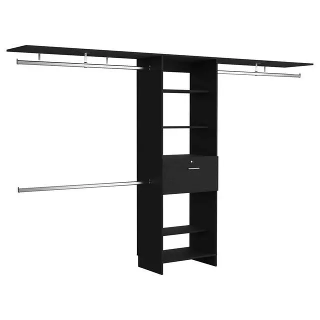 Alt view image 6 of 7 - Plego 70"W - 118"W Drawers Closet System, One Drawer,Three Hanging Rods, Five Shelves -Black