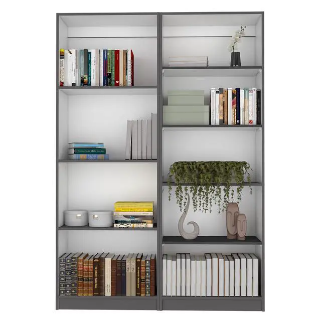 Alt view image 2 of 6 - 2 Piece Bookcase Living Room Set, Storage Cabinet, 49" Wide and 9 Shelves Matt Gray / White