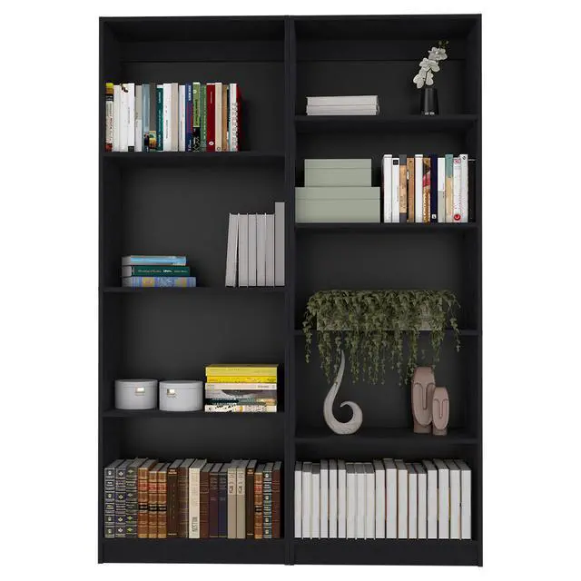 Alt view image 2 of 6 - 2 Piece Bookcase Living Room Set, Storage Cabinet, 49" Wide and 9 Shelves Matt Gray / White