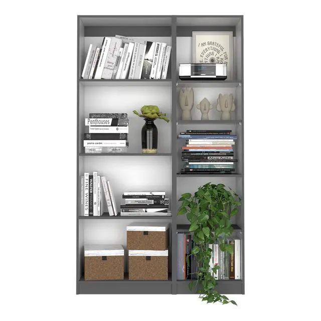 Alt view image 2 of 6 - 2 Piece Bookcase Living Room Set, Storage Cabinet, 42" Wide and 9 Shelves Matt Gray / White